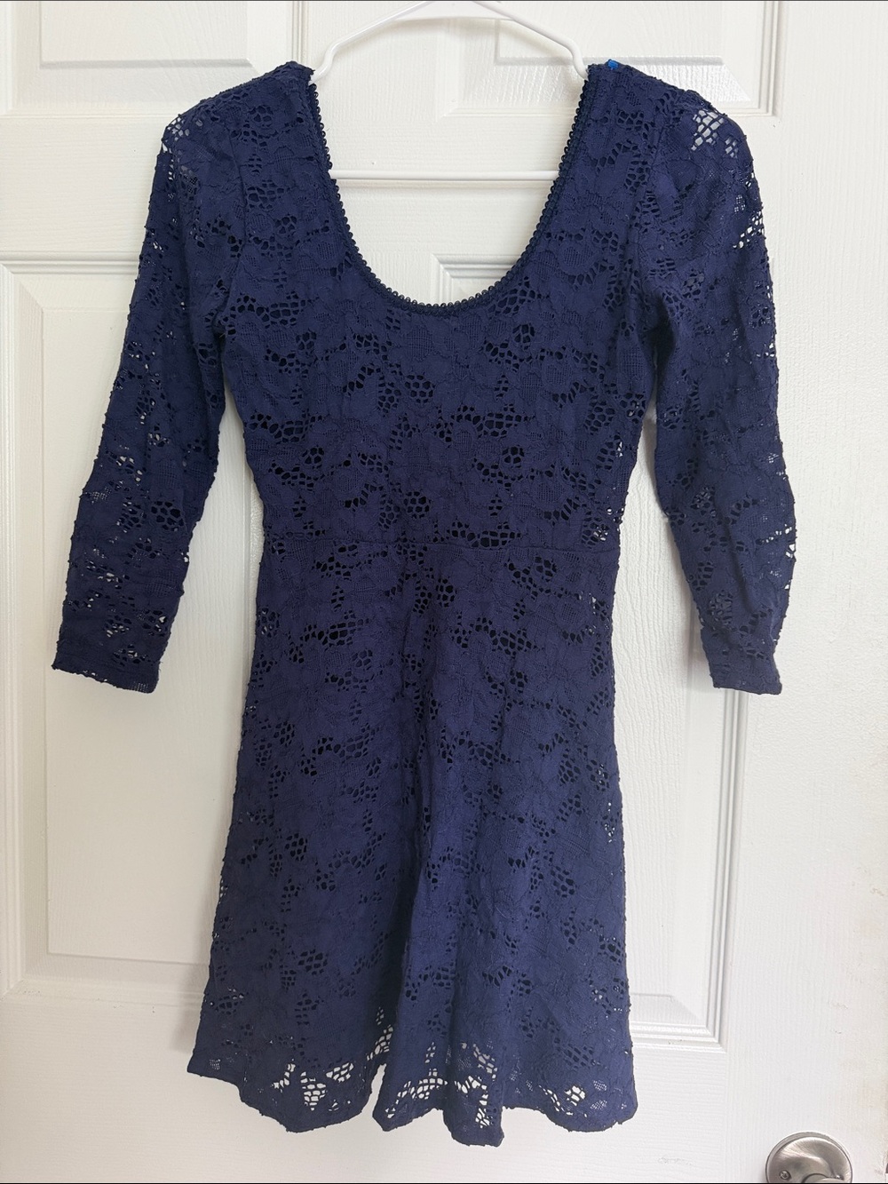 Free People Navy Lace Long-Sleeve Fit & Flare Dress